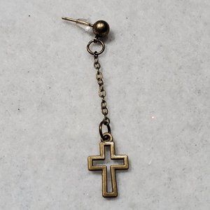 Unisex - Bronze - Long Chain Open Cross Single Earring